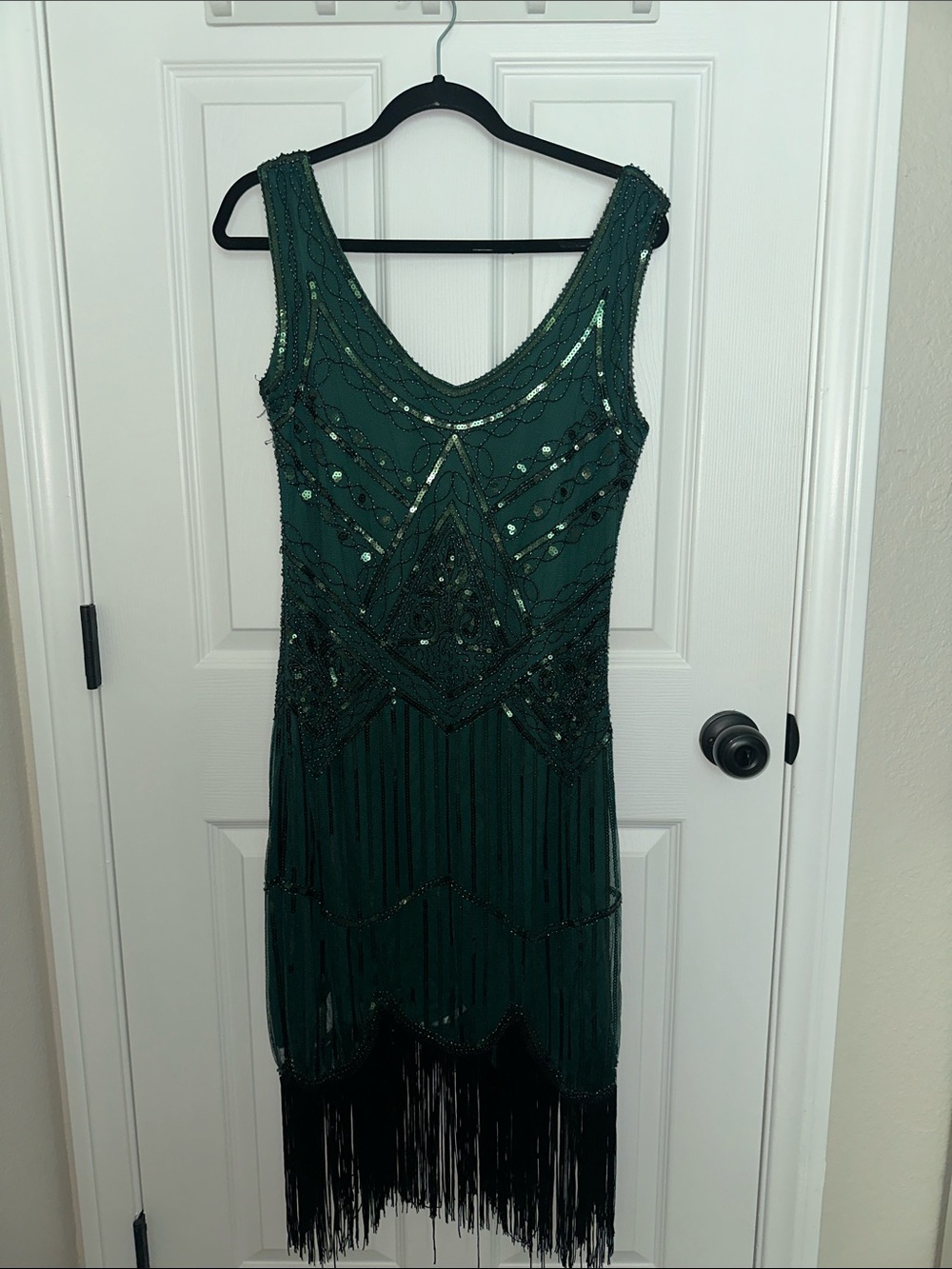 Beaded Emerald Fringe Midi Dress - Women